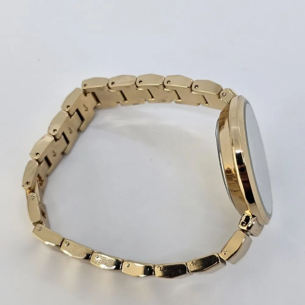 34MM Flowers Dial‎ Women's Watch Gold Tone Bracelet Band 7.25